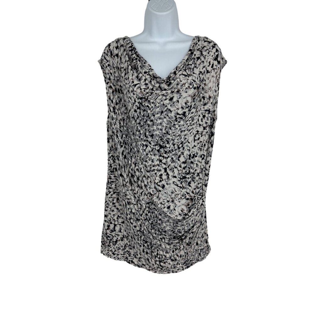 CAbi #734 Lara Drape Neckline Animal Print Ruched Sleeveless Tunic Size L